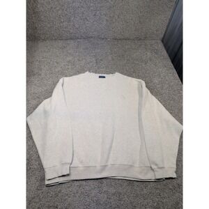 Faconnable Mens Ribbed Cotton Crewneck Sweatshirt Beige Oatmeal Large France